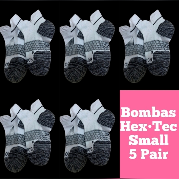 Bombas Hex-Tec Ankle Socks Small White/Black/Grey 5 Pair Brand New WithOut Tags - Picture 1 of 8